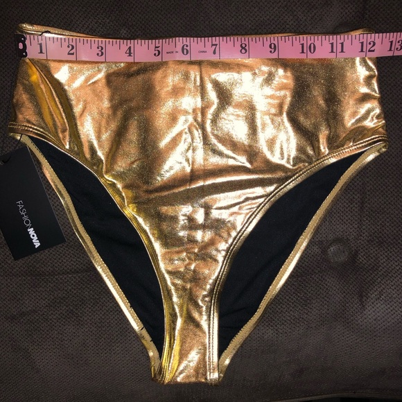 NWT Fashion Nova High Waisted Bikini Bottoms Gold - Picture 6 of 9